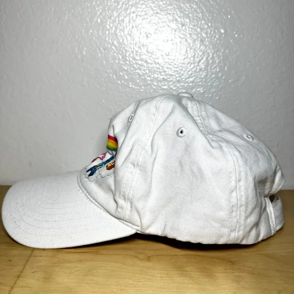 Care Bears Hat Baseball Cap Adjustable Hook Loop Embroidered Rainbow White OS